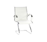HJH Office Chaise visiteur Parma V – Cuir blanc, piétement luge chromé, accoudoirs