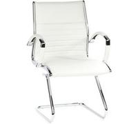 HJH Office Chaise visiteur Parma V – Cuir blanc, piétement luge chromé, accoudoirs