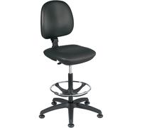 Siège de dessinateur Work Up Vinyle Noir Hauteur Réglable - Dossier ajustable Repose-pieds chromé Patins
