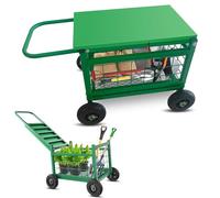 Siège de Jardin à roulettes avec Coussin, Tabourets de Jardinage à roulettes, Chariot de Jardin avec Poignée et Panier de Rangement Adapté aux Personnes âgées