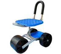 Siège de jardin avec roulettes, tabouret de jardin pivotant à 360° et hauteur réglable avec roulettes, siège roulant robuste avec dossier pliable et panier rangement pour terrasse, cour extérieure