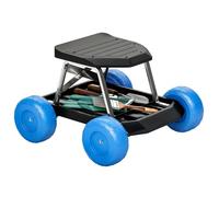 Outsunny Siège de jardin sur roues Tabouret de jardinage, plateau à outils, 50×49×32 cm Bleu