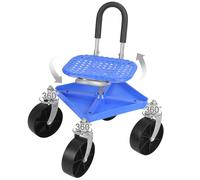 Siège de jardin roulant réglable en hauteur avec plateau à outils intégré pivotant à 360° - Tabouret de travail robuste pour jardiniers, personnes âgées et personnes âgées - Bleu