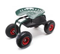 Siège de jardin sur larges roues 150kg max. Chariot coulissant Porte-outil