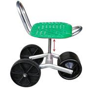 Siège de jardin sur roulettes avec coussin à genoux et chariot de travail à roulettes, tabouret pivotant à 360 degrés pour désherbage, jardinage et entretien de pelouse en plein air, couleur verte