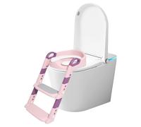 Siège de toilette 2 en 1 pour enfant avec escalier - Hauteur réglable - Avec escalier avec marchepied - Pédale antidérapante - Facile à transporter - Amovible - Pour bébé (rose)