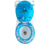 Siège de toilette allongé avec couvercle en coquillage transparent, Ocean Series, facile à nettoyer et à installer, bleu