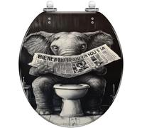 Siège De Toilette En Résine À Motif D'éléphant Étrange | Abattant De Toilettes De Salle De Bain, Style Rétro, Installation Facile(Style 1,Round)