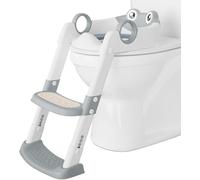 Siège De Toilette Pour Enfant Avec Escalier Pliable Coussins, Réducteur Toilette Enfant, Adaptateur WC Enfant 2 En 1 Pour Garçons Et Filles, Avec Protection Anti Éclaboussures-GRIS