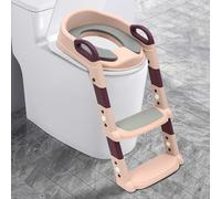 Siège de toilette pour enfant avec marche, coussin en PU amovible, réglable en hauteur 2-7 ans, siège de WC pliable avec marchepied, antidérapant et sûr pour toilettes V/U/O (Rose)