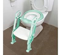 Siège de Toilette pour Enfants, Pot WC Bébé avec Escalier Pliable, Réducteur WC avec Marche, Réglable en Hauteur (Blanc-Vert Clair)