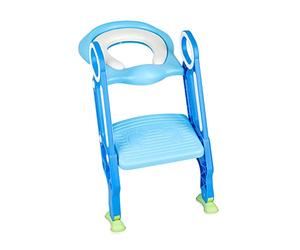 Siège de toilette pour enfants,Siège de Toilette Enfant Réglable et Pliable, Réducteur de Toilette Bébé avec Marches, Entraîneur de Toilette pour Enfants avec Échelle (bleu clair + bleu)
