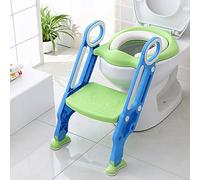 Siège de Toilette pour Enfants, Toilette Pot WC Bebe Enfant, Toillet Escalier Pliable, Réducteurs Wc Enfant avec Marche, Escalier de Toilettes pour Enfants Réglable en Hauteur (Bleu-Vert)