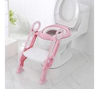 Siège de Toilette pour Enfants, Toilette Pot WC Bebe Enfant, Toillet Escalier Pliable, Réducteurs Wc Enfant avec Marche, Escalier de Toilettes pour Enfants Réglable en Hauteur (Rose-Blanc)