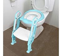Siège de Toilette pour Enfants, Toilette Pot WC Bebe Enfant, Toillet Escalier Pliable, Réducteurs Wc Enfant avec Marche, Escalier de Toilettes pour Enfants Réglable en Hauteur (Blanc-Bleu clair)