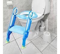 Siège de Toilette pour Enfants, Toilette Pot WC Bebe Enfant, Toillet Escalier Pliable, Réducteurs Wc Enfant avec Marche, Escalier de Toilettes pour Enfants Réglable en Hauteur (Bleu clair-Bleu)