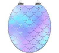 Siège de Toilette Rond en écailles de Poisson Bleu Cool, Texture sirène, carrelage sans Couture, Peau de Poisson, Couvercle de Toilette en résine Marine, Fermeture silencieuse, charnières à dégagemen