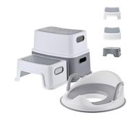 Siège de toilettes Relaxdays pour enfants avec marchepied, gris-blanc
