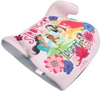 Siège de voiture Disney Princesses i-Size ECE R129 avec dossier. Élévateur de sécurité pour enfants d'une hauteur de 125 à 150 cm. Rise aux motifs de princesse, siège pour enfant sur fond rose.