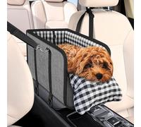 Siège de voiture pour chien avec console centrale - Siège rehausseur portable avec accoudoir pour petit chien, siège de voiture anti-effondrement avec ceinture de sécurité à coussin doux, supporte les