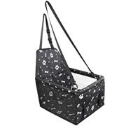 Siège de voiture pour petit animal de compagnie avec motif os noir, tube blanc en PVC renforcé, siège arrière portable avec côtés en maille, structure stable, nettoyage facile pour les voyages