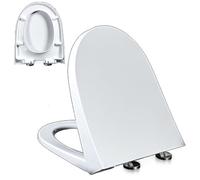 Siège de WC avec Frein de Chute, Lunette WC avec Dégagement Rapide pour Facile à Nettoyer, Abattant WC avec Charnière Réglable, Urée Formaldéhyde, Forme D, Blanc, 02K, 48x38cm