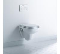 Siège de WC Duravit D-Code Compact, charnières en plastique, avec ressort dabaissement automatique, fixation par vis, 359x443mm, blanc brillant, charnières en plastique, 0067390099