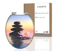 Siège de WC SCHÜTTE SUNSET avec abaissement automatique en bois | Siège de toilettes avec couvercle de WC | Couvercle de WC en bois avec motif (charge maximale de la lunette 175 kg) | Coloré
