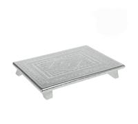 Siège décoratif en aluminium avec motif en relief, argent, pied design, forme rectangulaire, style oriental élégant