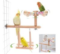 Siège d'oiseau, balançoire en bois pour oiseaux avec fonction rotative à 360°, support rotatif suspendu, accessoire de cage à oiseaux pour perruches, calopsittes, inséparables, conures, pinsons et