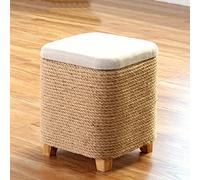 Siège en Lin Peu encombrant Pouf de Rangement, Grande capacité Couloir Assis Repose-Pieds Tabouret pour Salon Chambre, rotin Fait Main Tabouret de Rangement-Naturel 29x29x35cm(11x1