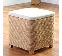 Siège en Lin Peu encombrant Pouf de Rangement, Grande capacité Couloir Assis Repose-Pieds Tabouret pour Salon Chambre, rotin Fait Main Tabouret de Rangement-Naturel 40x40x44cm(16x1