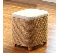 Siège en Lin Peu encombrant Pouf de Rangement, Grande capacité Couloir Assis Repose-Pieds Tabouret pour Salon Chambre, rotin Fait Main Tabouret de Rangement-Naturel 37x30x37cm(15x1