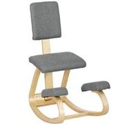 HOMCOM Chaise à Genoux Ergonomique avec Dossier, siège Assis Genoux à Bascule, Tabouret Ergonomique en Bois, Tabouret Bureau orthopédique, correcteur de Posture, soulager Les douleurs au Dos, Gris