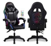 Siège gaming Amstrad AMS-800-LED-SKRAIN - simili cuir noir et gris - Eclairage LED 358 effets - Serigraphie ""Tête de mort""