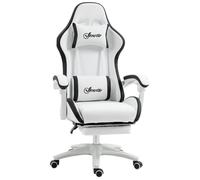 Chaise de bureau gaming - inclinable, pivotant, réglable - coussins lombaires têtière inclus - noir blanc Blanc