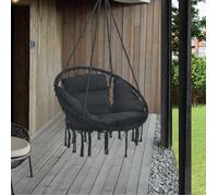 Siège Rond avec Coussin Hamac Kailua avec 4 Cordes d'attache Noir