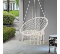 Siège Rond Hamac Chaise Suspendue à Franges Jusqu'à 150kg avec 4 Cordes d'Attache pour Intérieur Extérieur Diamètre d'Assise 60cm Crème [casa.pro]
