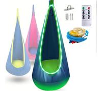 Siège swing pour enfants, tente de hamac de camping avec plusieurs modes de lumière LED et oreiller gonflable et sangles réglables, pour le jardin, le patio, la terrasse et les terrains blue