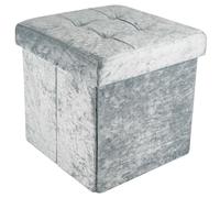 Intirilife Pouf Pliable 30x30x30 cm en Velours Bleu-Gris - Cube de siège avec Couvercle et Espace de Rangement en Tissu avec Creux - Sitzcube Repose-Pieds Pliable Coffre de Rangement Pouf