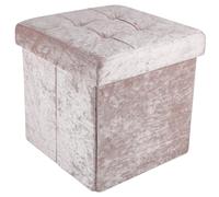 Intirilife Pouf Pliable 30x30x30 cm en Velours Rose - Cube de siège avec Couvercle et Espace de Rangement en Tissu avec Creux - Sitzcube Repose-Pieds Pliable Coffre de Rangement Pouf
