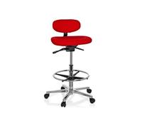 HJH Office Chaise haute de travail 608331 Work MF – Tissu rouge, pivotante, roulettes, appuie-fesses
