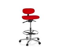 hjh OFFICE 608331 Chaise Haute de Travail Work MF Tissu Rouge Appuie-Fesses Siège pivotant avec Dossier & roulettes, Hauteur réglable