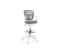 HJH Office Chaise de travail Top Work 108 W – maille/tissu, repose‑pieds, réglable, Gris