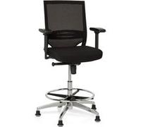 hjh OFFICE 657550 Tabouret Technique, Tabouret de Travail à Patins Top Work 77 Noir pour Un Usage intensif, avec accoudoirs et Repose-Pieds, Profondeur de l'assise réglable, piètement Robuste