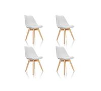 HJH Office Ensemble 4 chaises Scandi 661009 – Coque plastique rembourrée, pieds hêtre massif, blanc