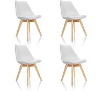 hjh OFFICE 661009 Ensemble de 4 chaises de Salle à Manger Scandi Plastique Blanc Pieds en hêtre Massif, Chaise rembourrée Design rétro