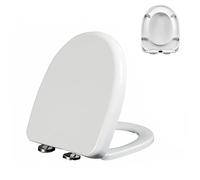 Siège WC Forme U/D en PP, 02E, 42x34cm, Abattant WC avec Fermeture en Douceur, Lunette WC Blanche Universelle avec Dégagement Rapide à Un Bouton pour Facile à Installer et à Nettoyer