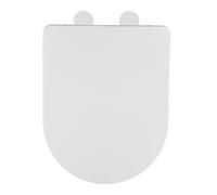 Siège WC Galati, siège de toilette plat en forme de D avec dispositif d'abaissement automatique, en plastique thermodurci, fixation Fix-Clip, blanc mat