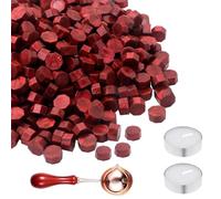 Siegelwachs Set, 400 Stück Siegelwachs, Wachssiegel Stempel Set, mit 1 Wachsschmelzlöffel,Achteck Siegelwachsperlen, für Wachs Siegel Stempel, Brief Perlen - Rot